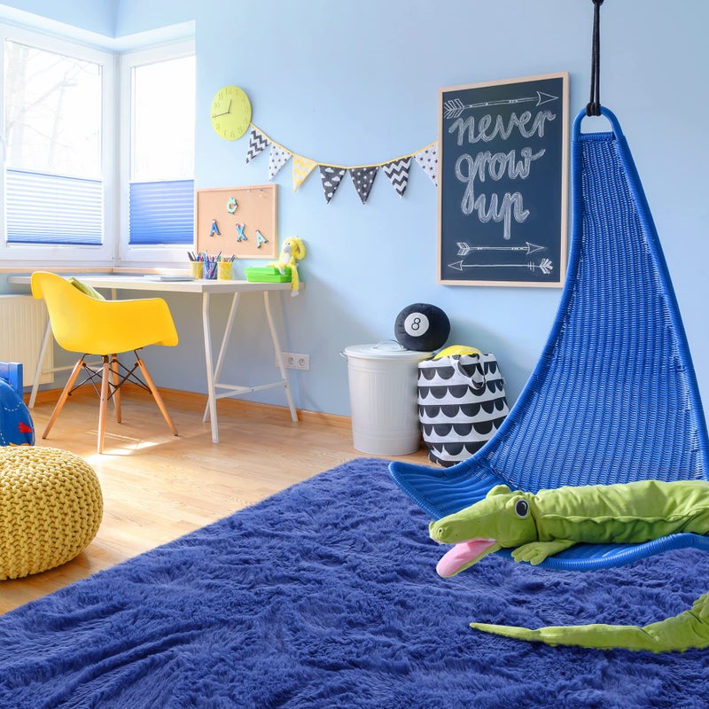 Noahas Fluffy Bedroom Rug Plush Fuzzy Rugs for Kids Room Living Room, Soft Shaggy Nursery Rug Furry Floor Carpet Modern Indoor Bedroom Decor Cute Boys Girls Room Rug, 4x5.3 Feet, Light Navy - Image 5